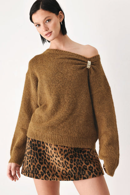 Fireside Charm Cinched Neck Sweater