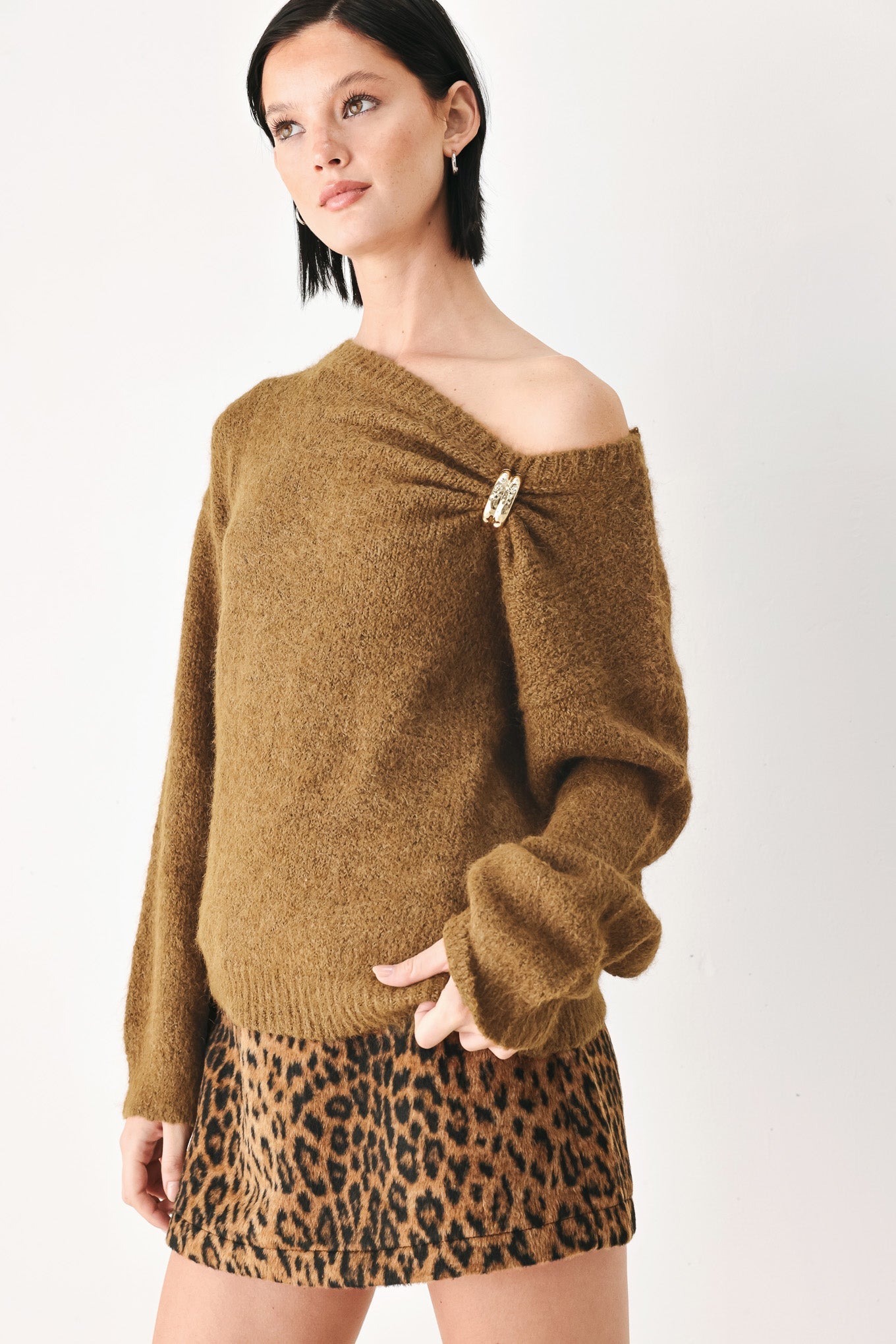 Fireside Charm Cinched Neck Sweater