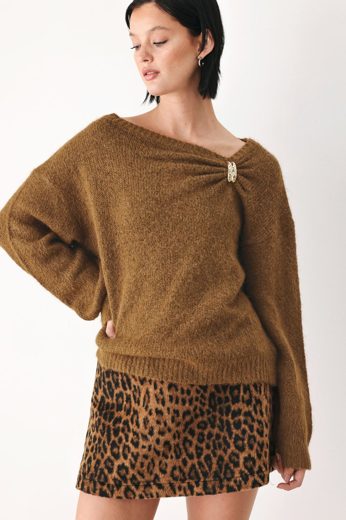 Fireside Charm Cinched Neck Sweater