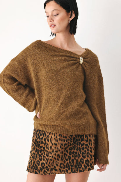 Fireside Charm Cinched Neck Sweater