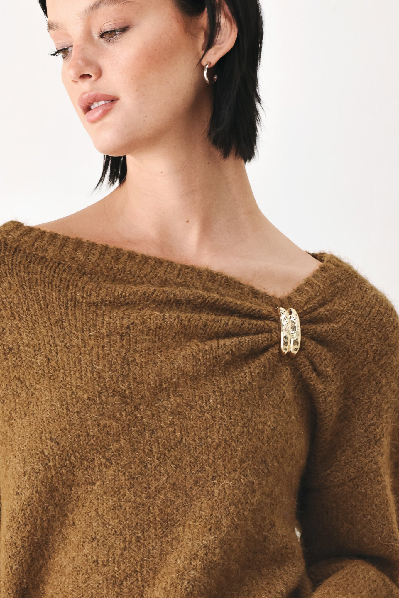 Fireside Charm Cinched Neck Sweater