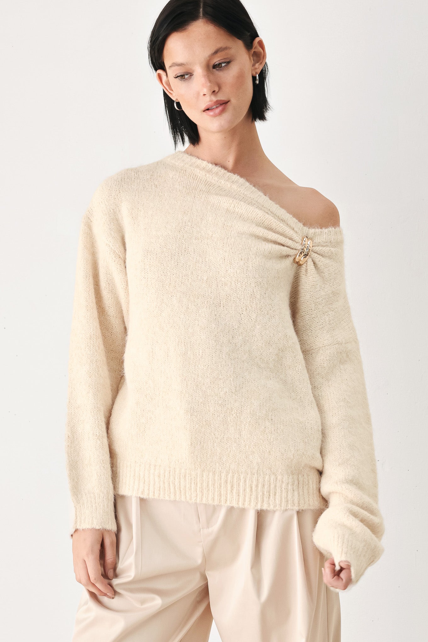 Fireside Charm Cinched Neck Sweater