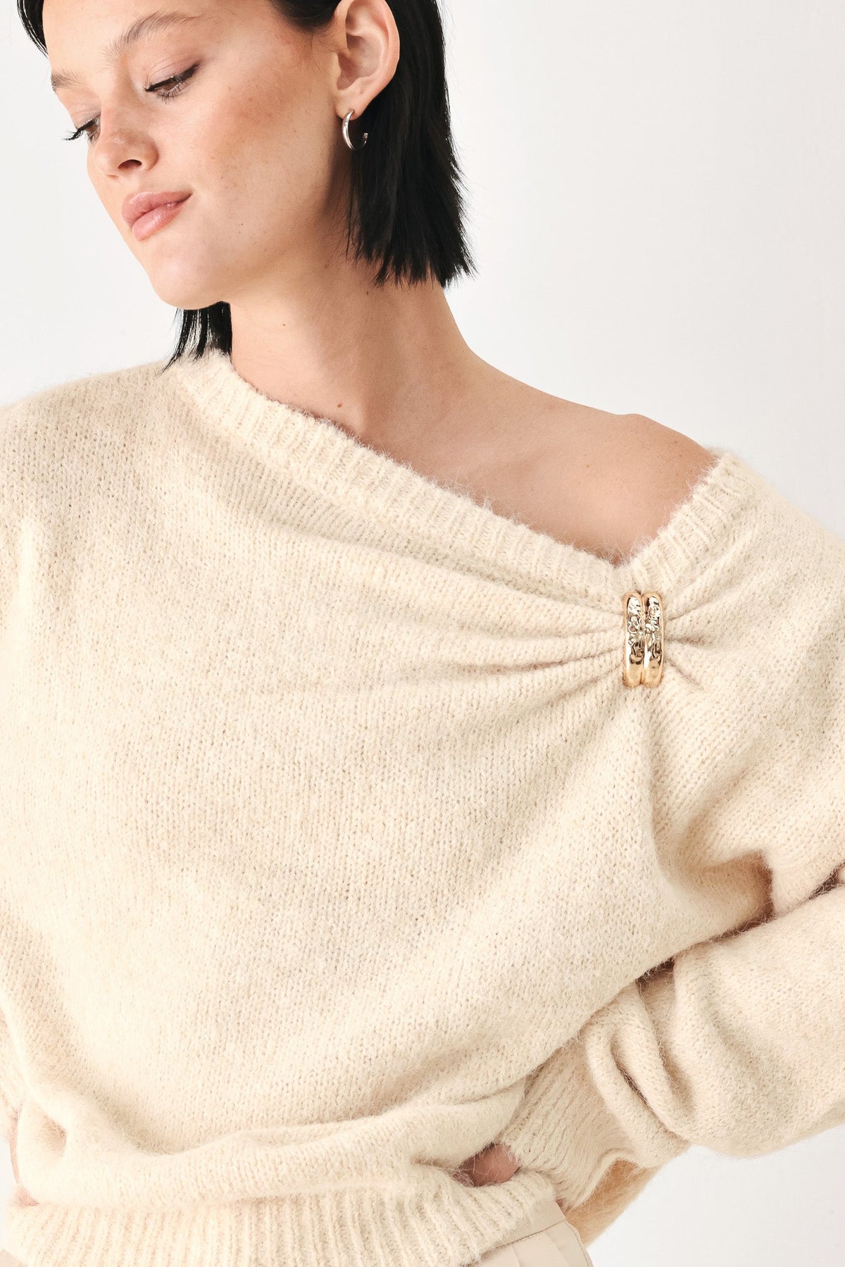 Fireside Charm Cinched Neck Sweater
