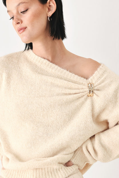 Fireside Charm Cinched Neck Sweater