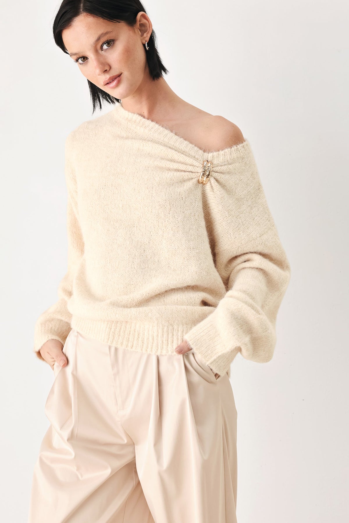 Fireside Charm Cinched Neck Sweater