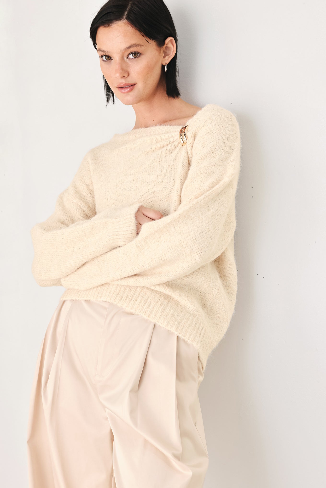 Fireside Charm Cinched Neck Sweater