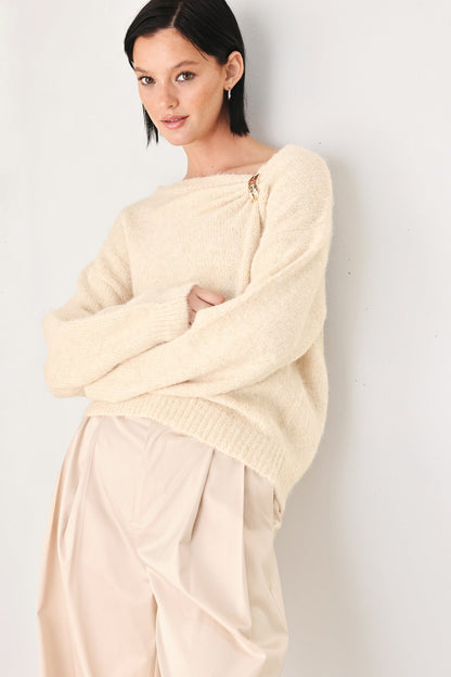 Fireside Charm Cinched Neck Sweater