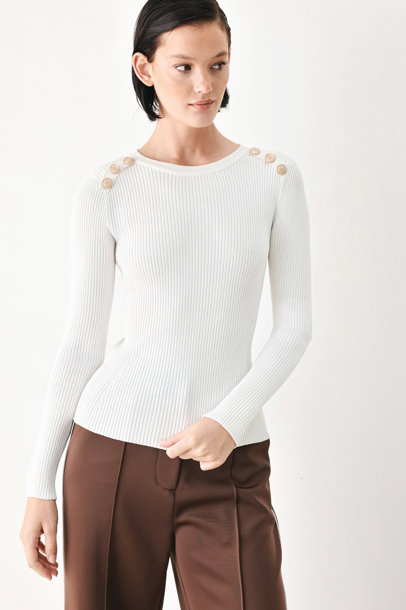 Soft Cream Classic Rib Sweater Top