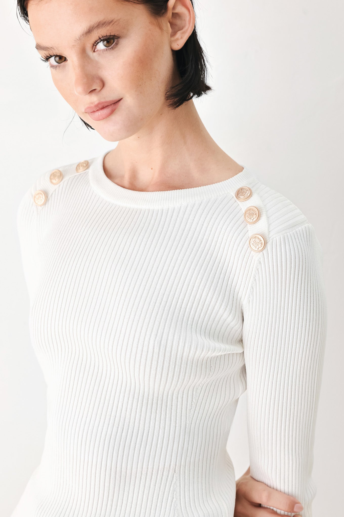 Soft Cream Classic Rib Sweater Top