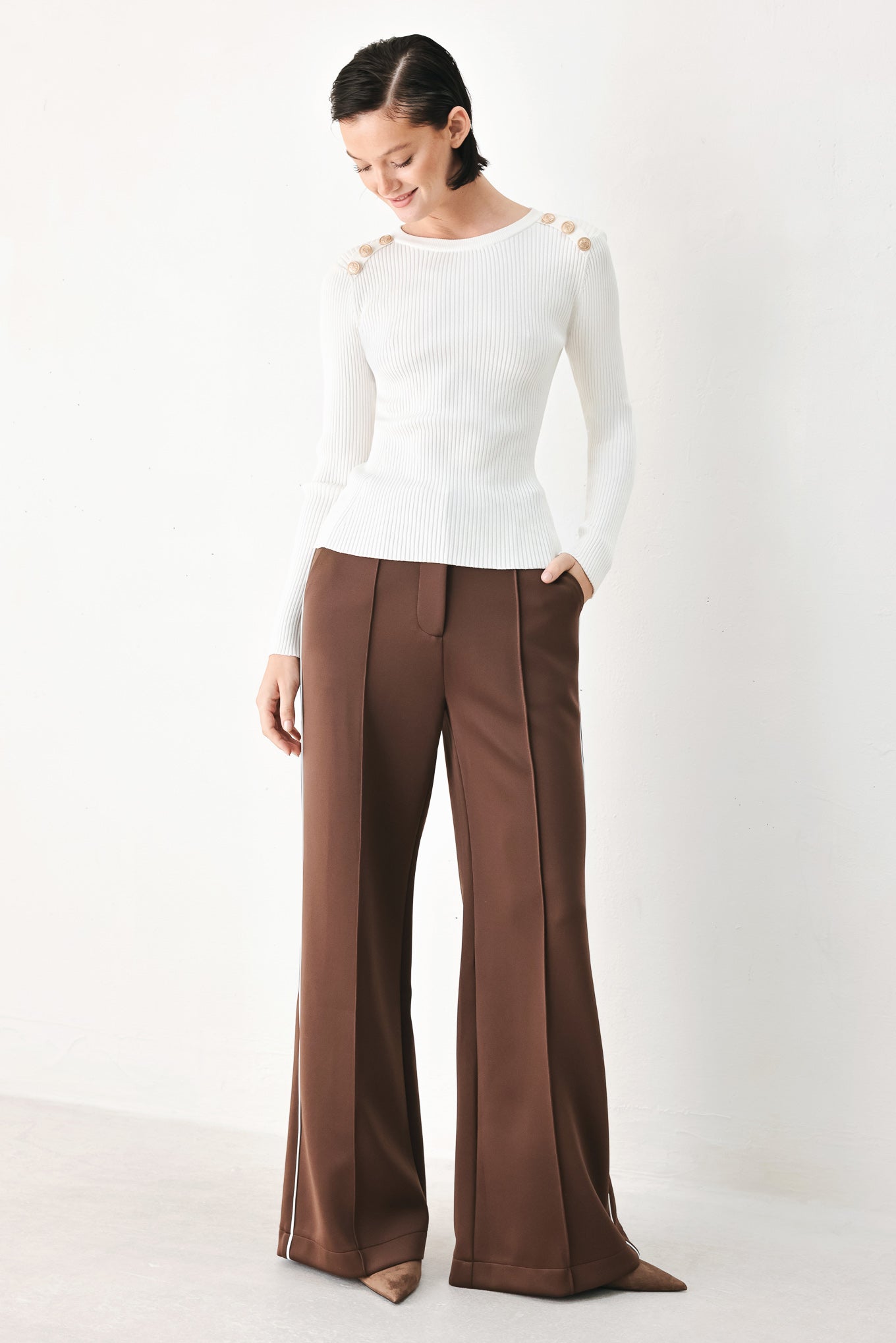 Soft Cream Classic Rib Sweater Top