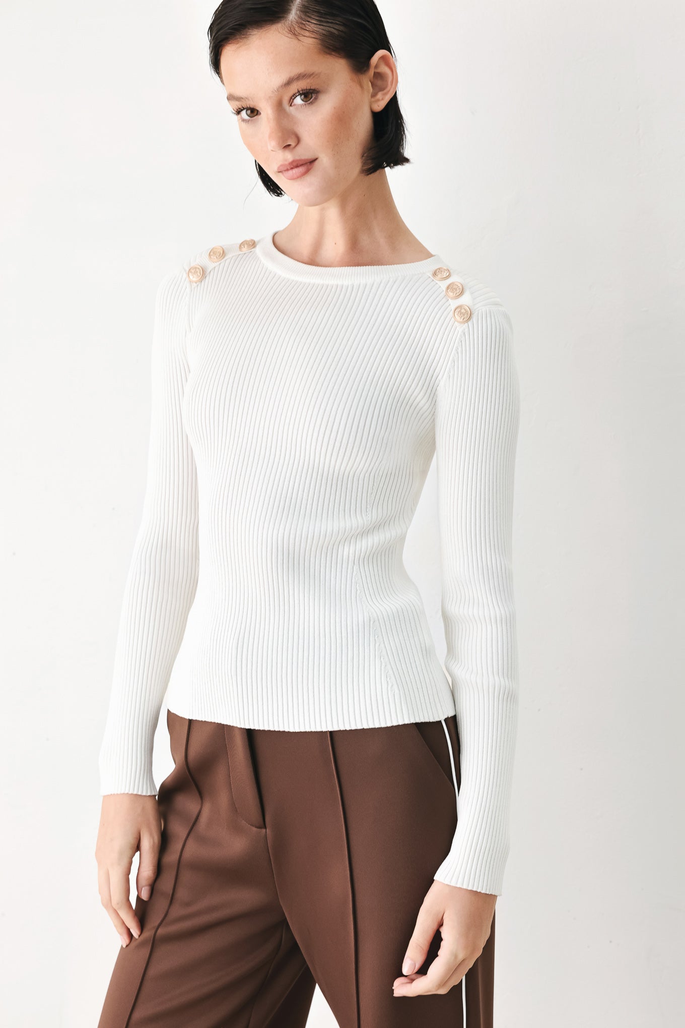 Soft Cream Classic Rib Sweater Top
