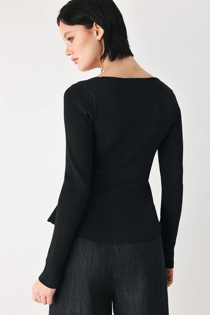 Sweet Devotion Black Lace-trim Square Neck Sweater