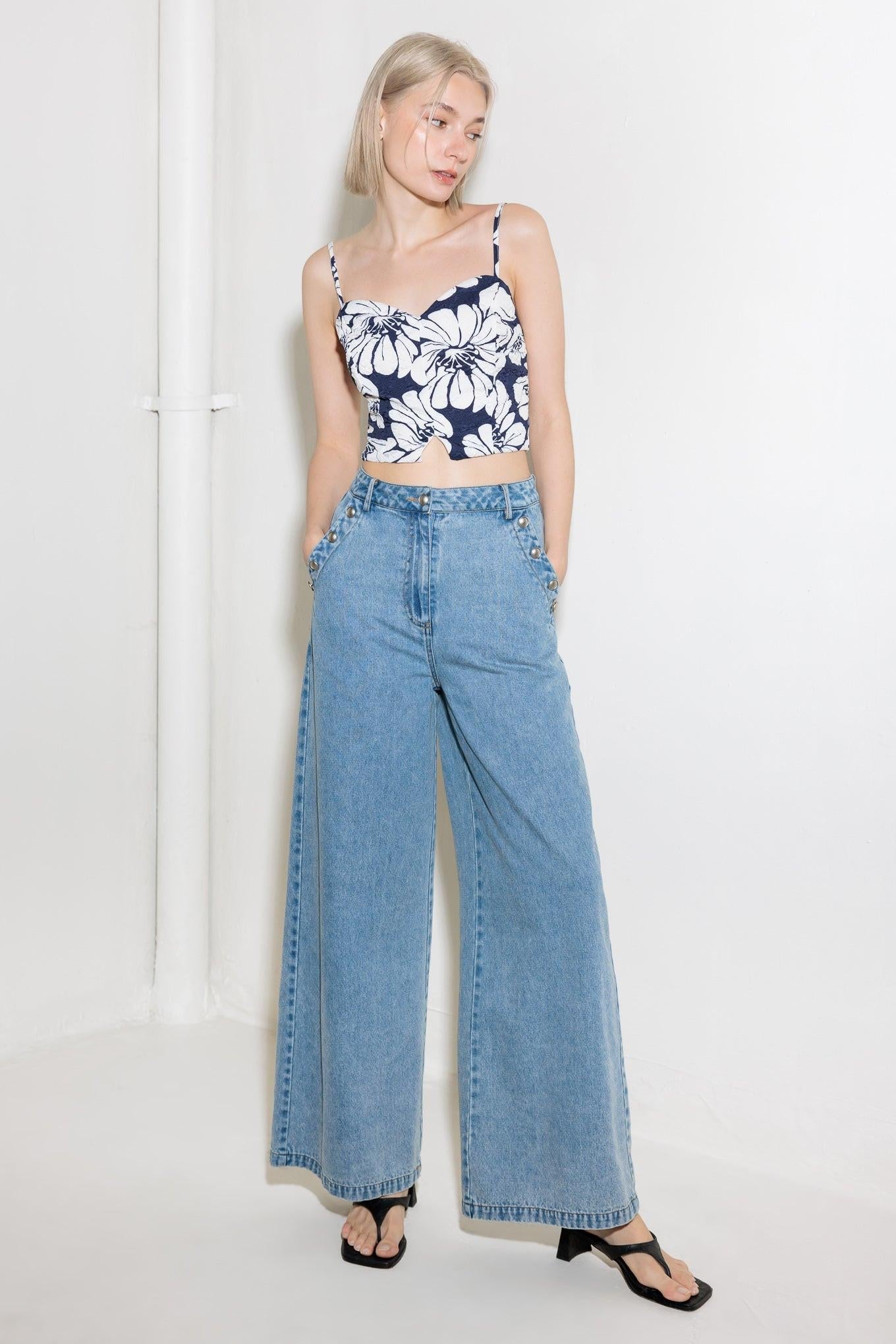 Plain Optimism Navy Woven Crop Top