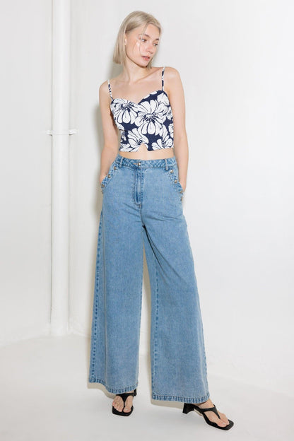 Plain Optimism Navy Woven Crop Top