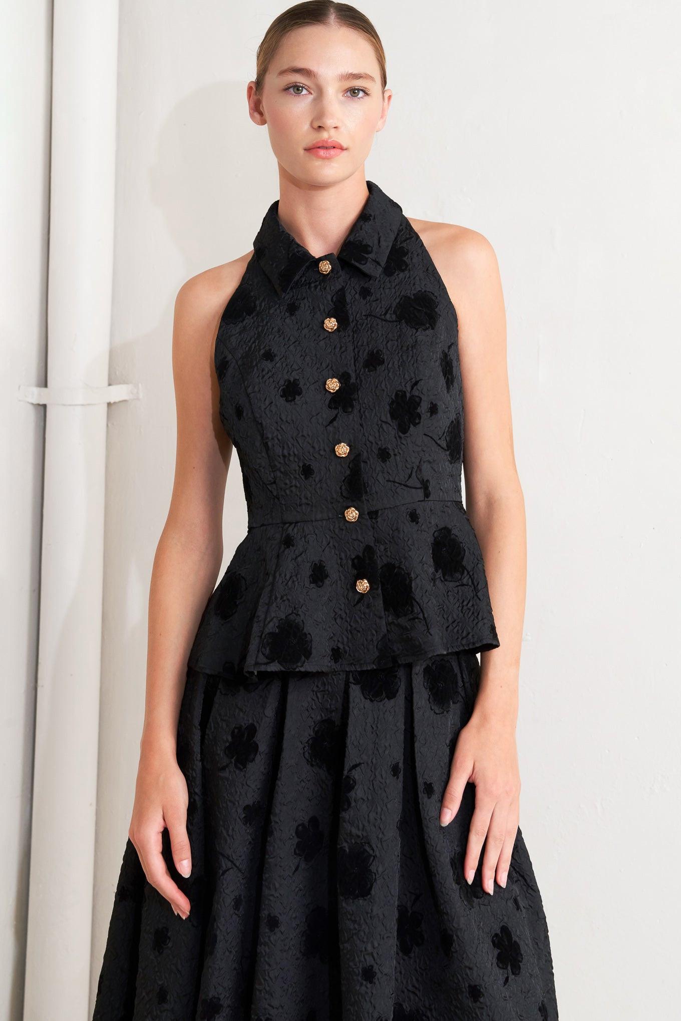 Noir Blooming Romance Woven Top