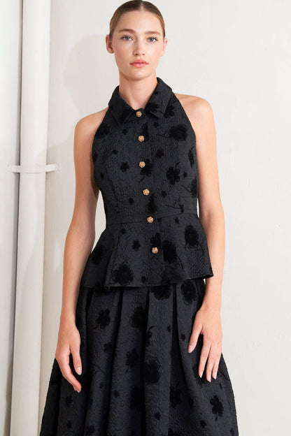 Noir Blooming Romance Woven Top