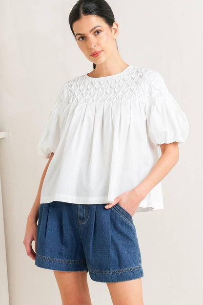 White Dream Puff Woven Top
