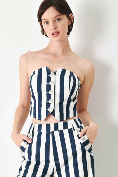 Navy Blossom Woven Tube Top