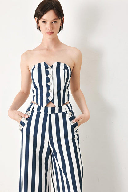 Navy Blossom Woven Tube Top