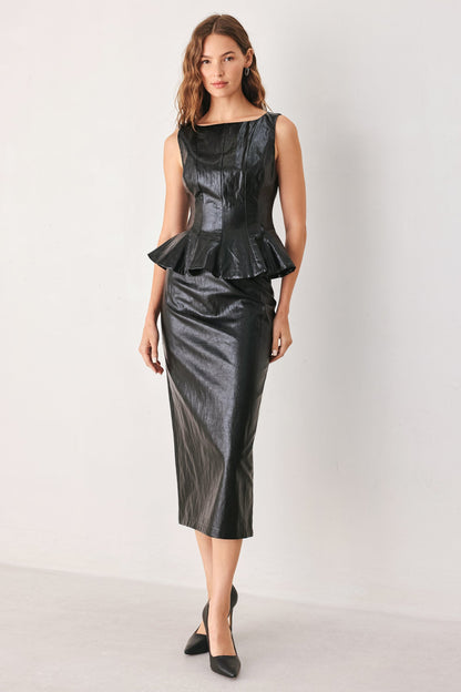Port Wine High-rise Faux Leather Top