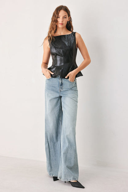 Port Wine High-rise Faux Leather Top