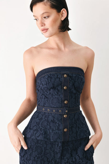 Midnight Petal Flow Woven Lace Top