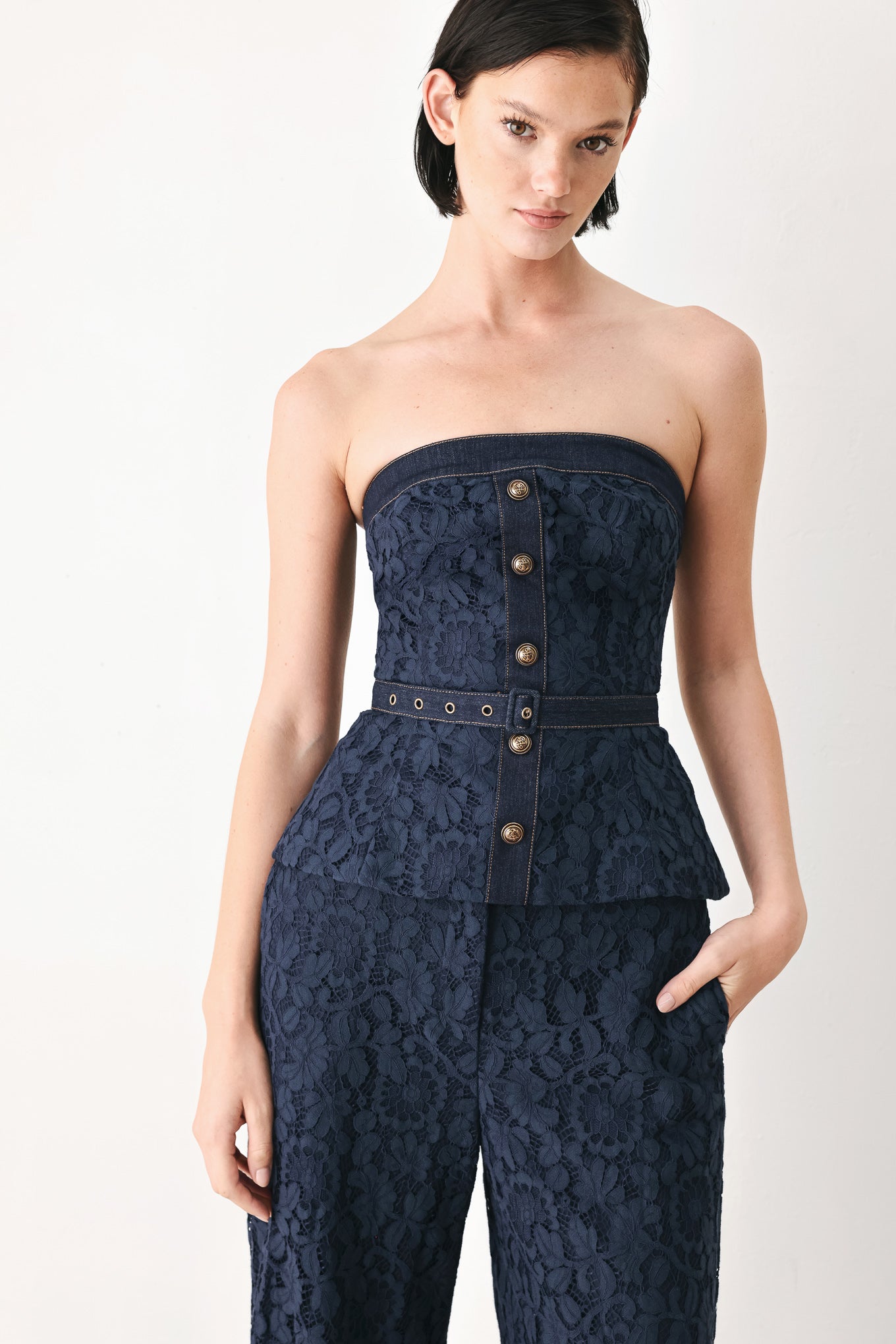 Midnight Petal Flow Woven Lace Top