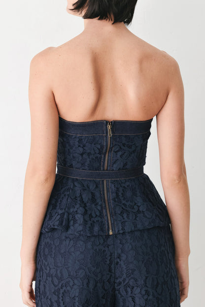 Midnight Petal Flow Woven Lace Top