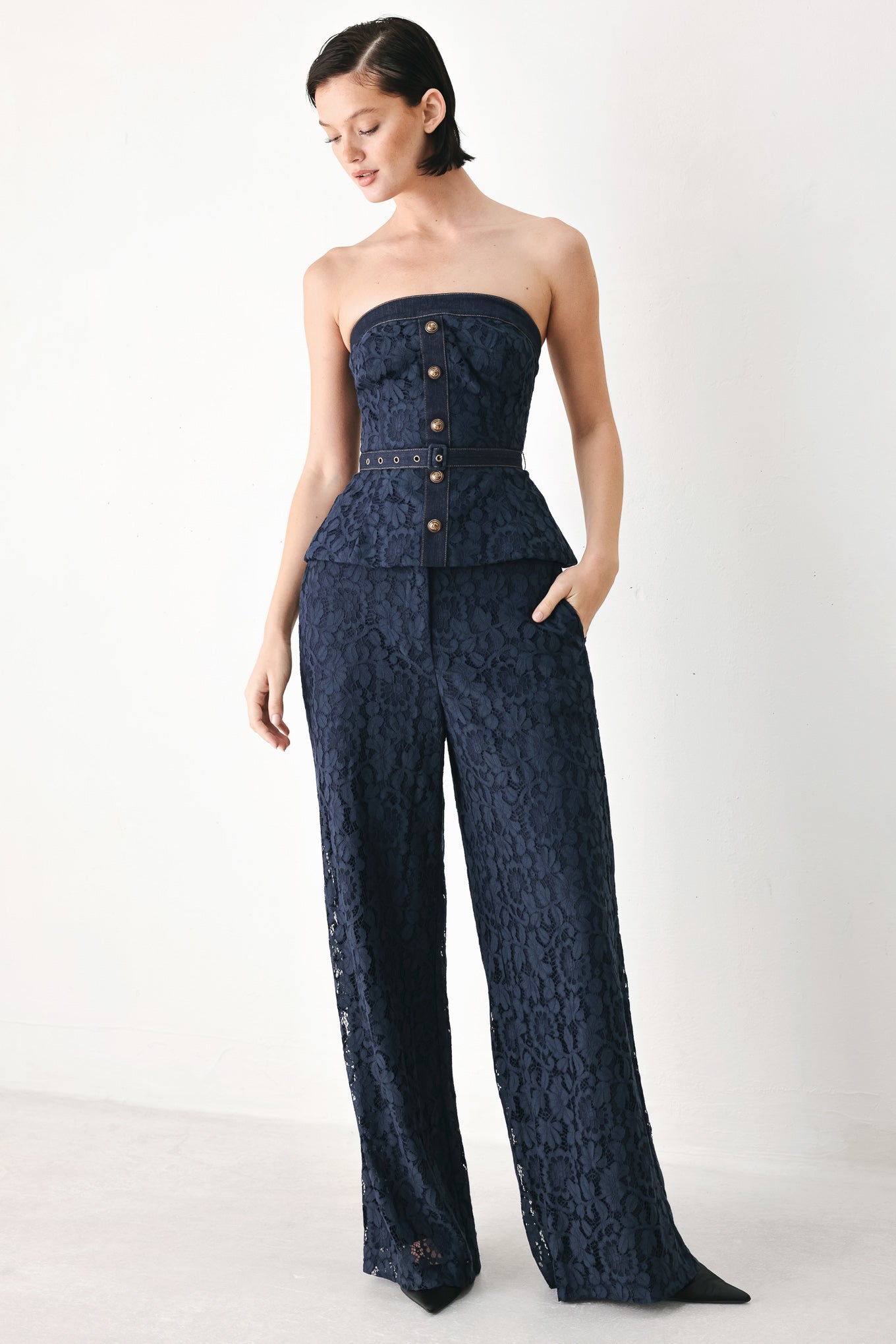 Midnight Petal Flow Woven Lace Top
