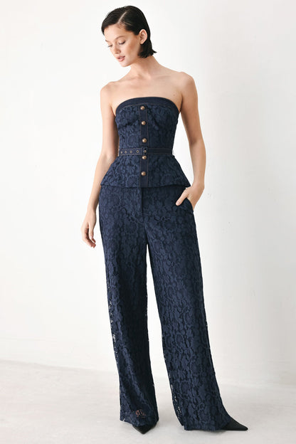 Midnight Petal Flow Woven Lace Top