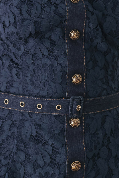 Midnight Petal Flow Woven Lace Top