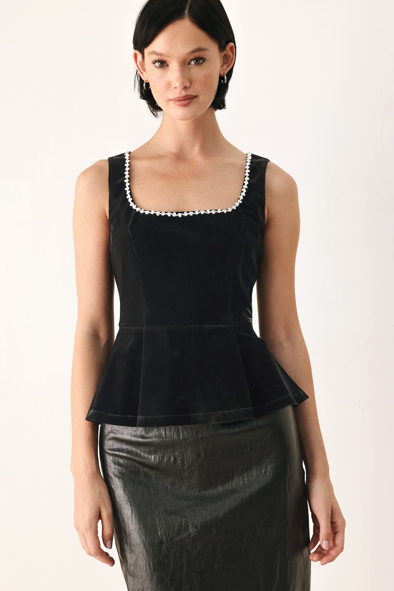 Midnight Glam Jeweled Velvet Peplum Top