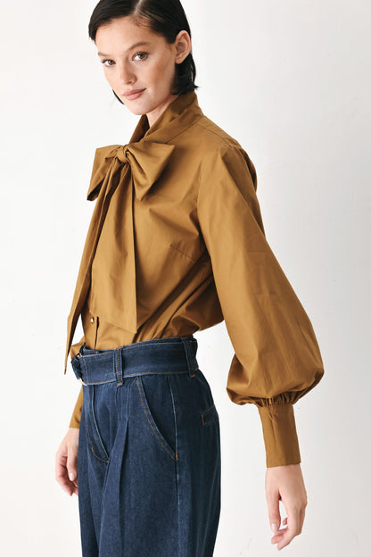 Golden Brown Cascade Woven Top