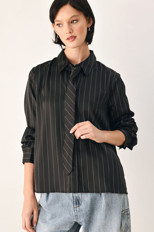 City After Dark Tie Front Striped Top