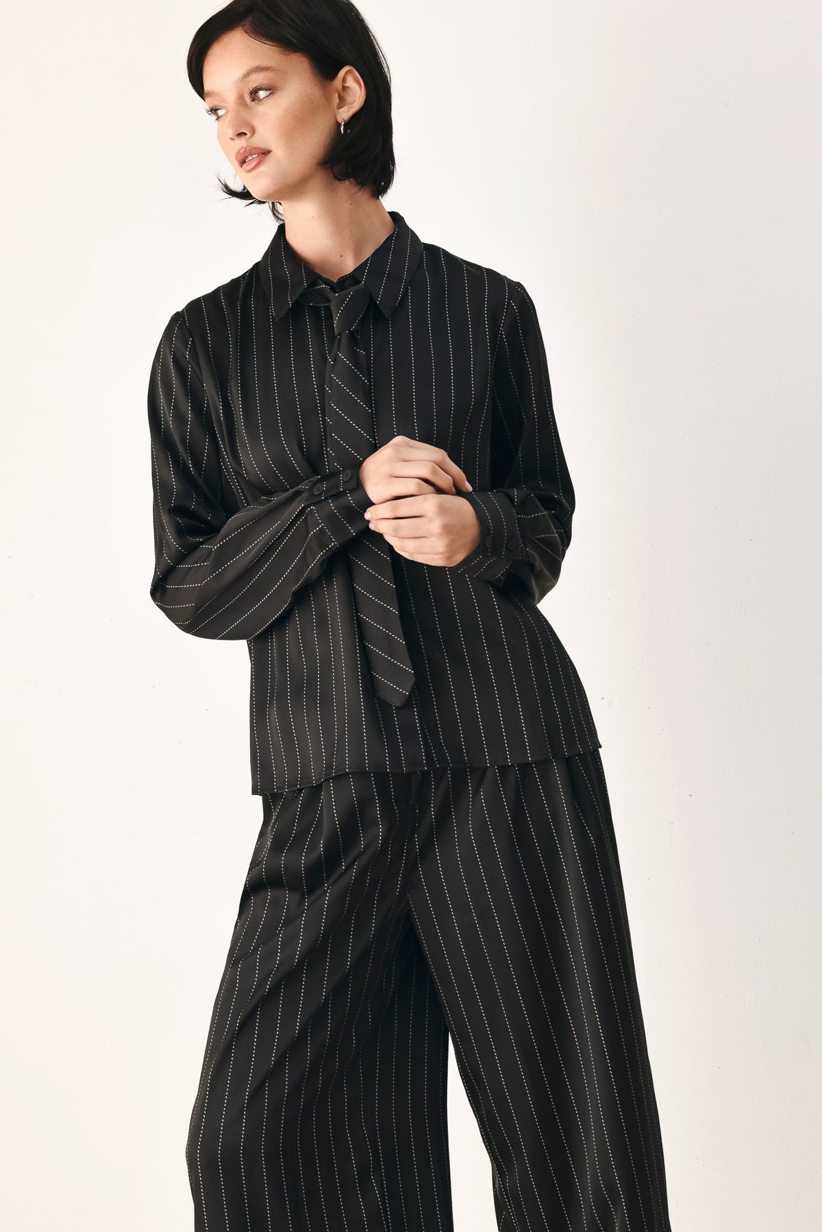 City After Dark Tie Front Striped Top