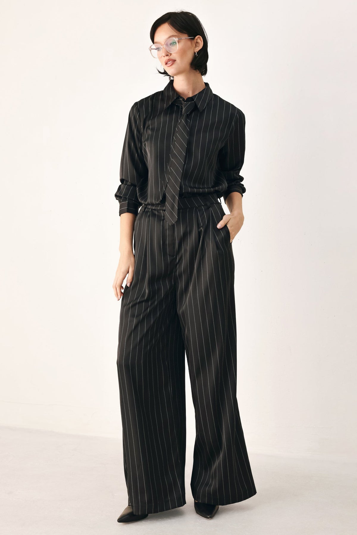 City After Dark Tie Front Striped Top