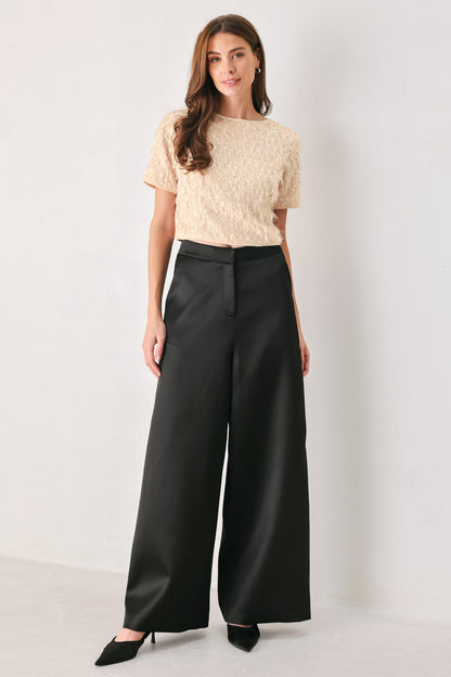 Champagne Whisper Sequin Eyelash Mesh Cropped Top