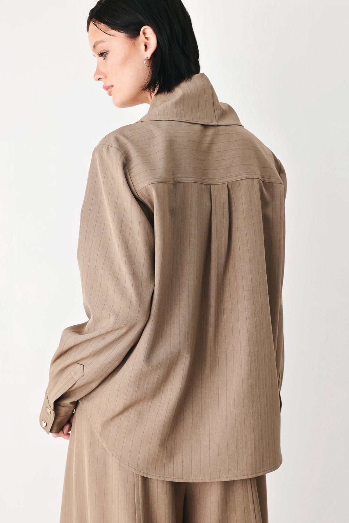 Mocha Muse Scarf Tie Button Down Top