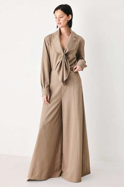 Mocha Muse Scarf Tie Button Down Top