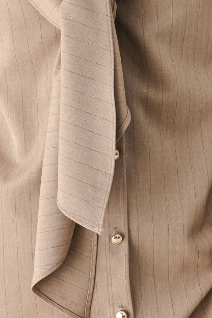 Mocha Muse Scarf Tie Button Down Top