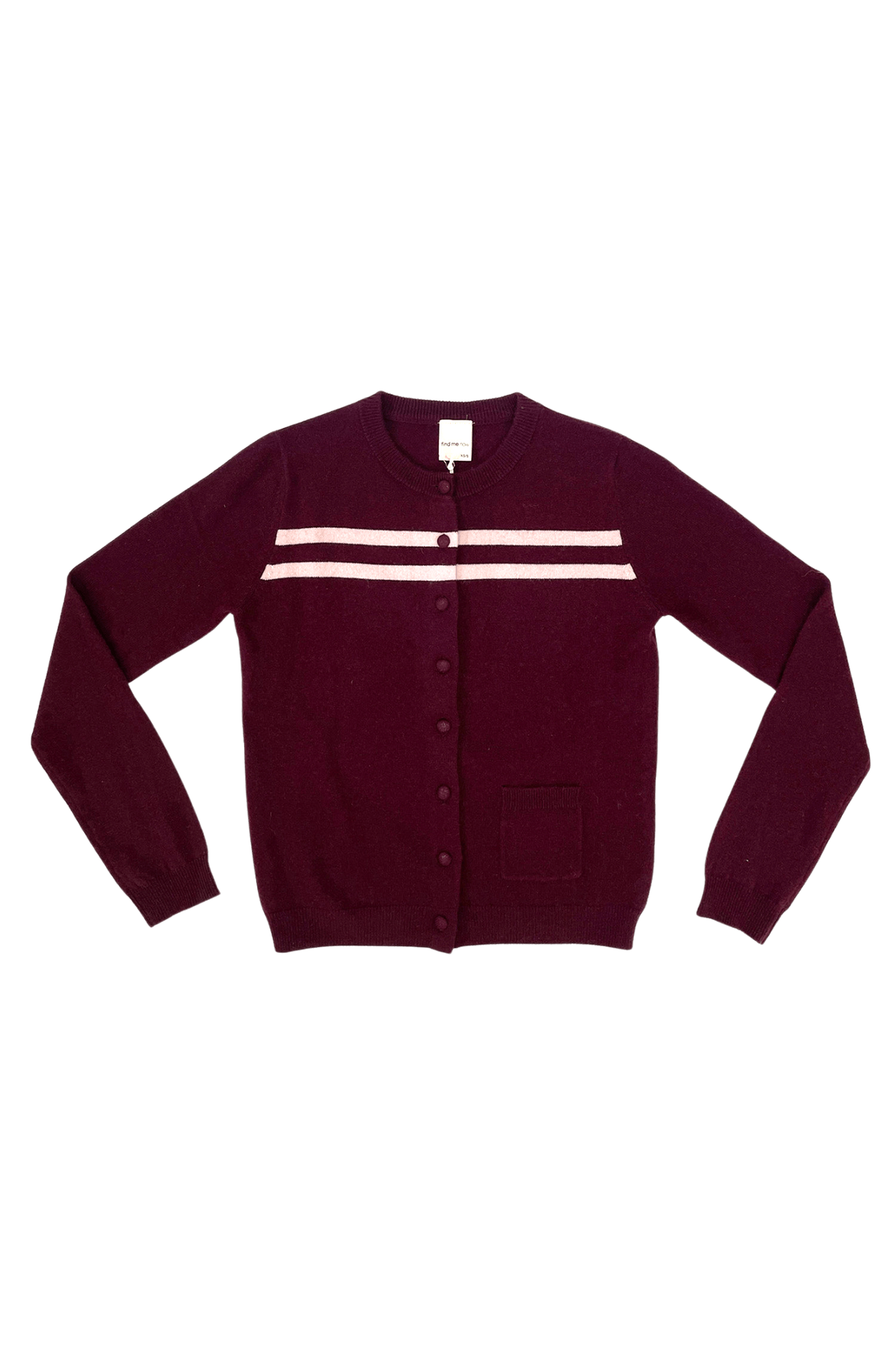 Cashmere Wool Stripe Cardigan in Raspberry Cream