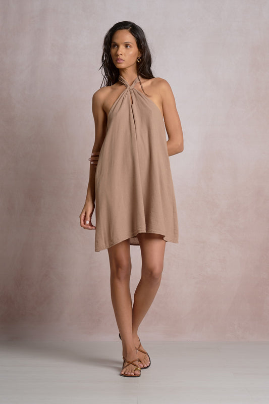 Santorini Halter Dress Brown