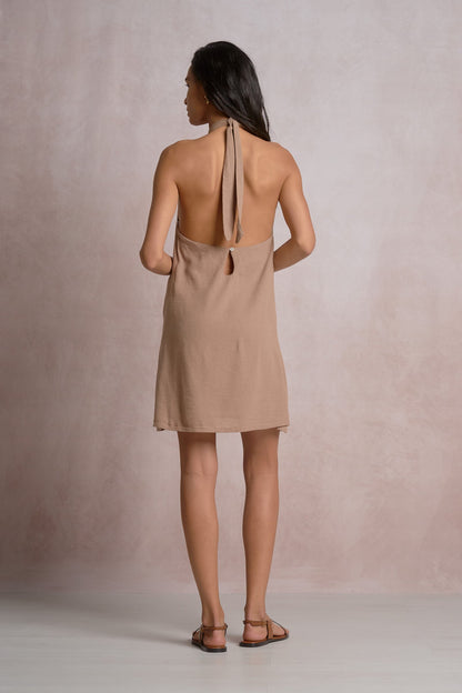 Santorini Halter Dress Brown