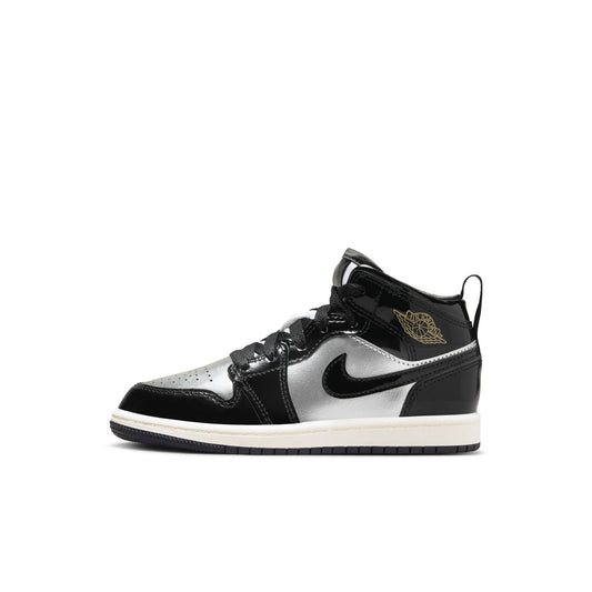 Preschool Air Jordan Retro 1 Mid Se 'Black Metallic Silver Sail Metallic Gold' (Ps)