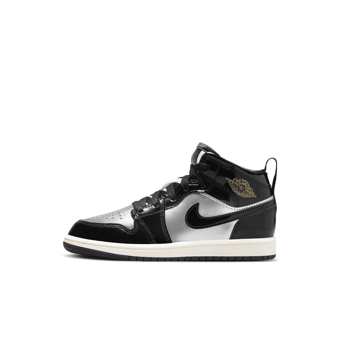 Air Jordan Preschool Retro 1 Mid Se 'Black Metallic Silver Sail Metallic Gold' Ps Sneakers