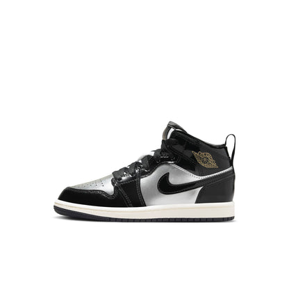Air Jordan Preschool Retro 1 Mid Se 'Black Metallic Silver Sail Metallic Gold' Ps Sneakers