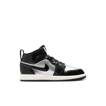 Air Jordan Preschool Retro 1 Mid Se 'Black Metallic Silver Sail Metallic Gold' Ps Sneakers