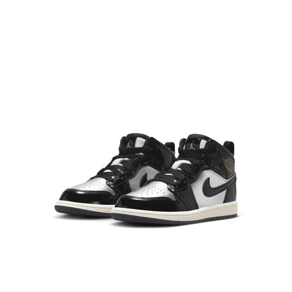 Air Jordan Preschool Retro 1 Mid Se 'Black Metallic Silver Sail Metallic Gold' Ps Sneakers