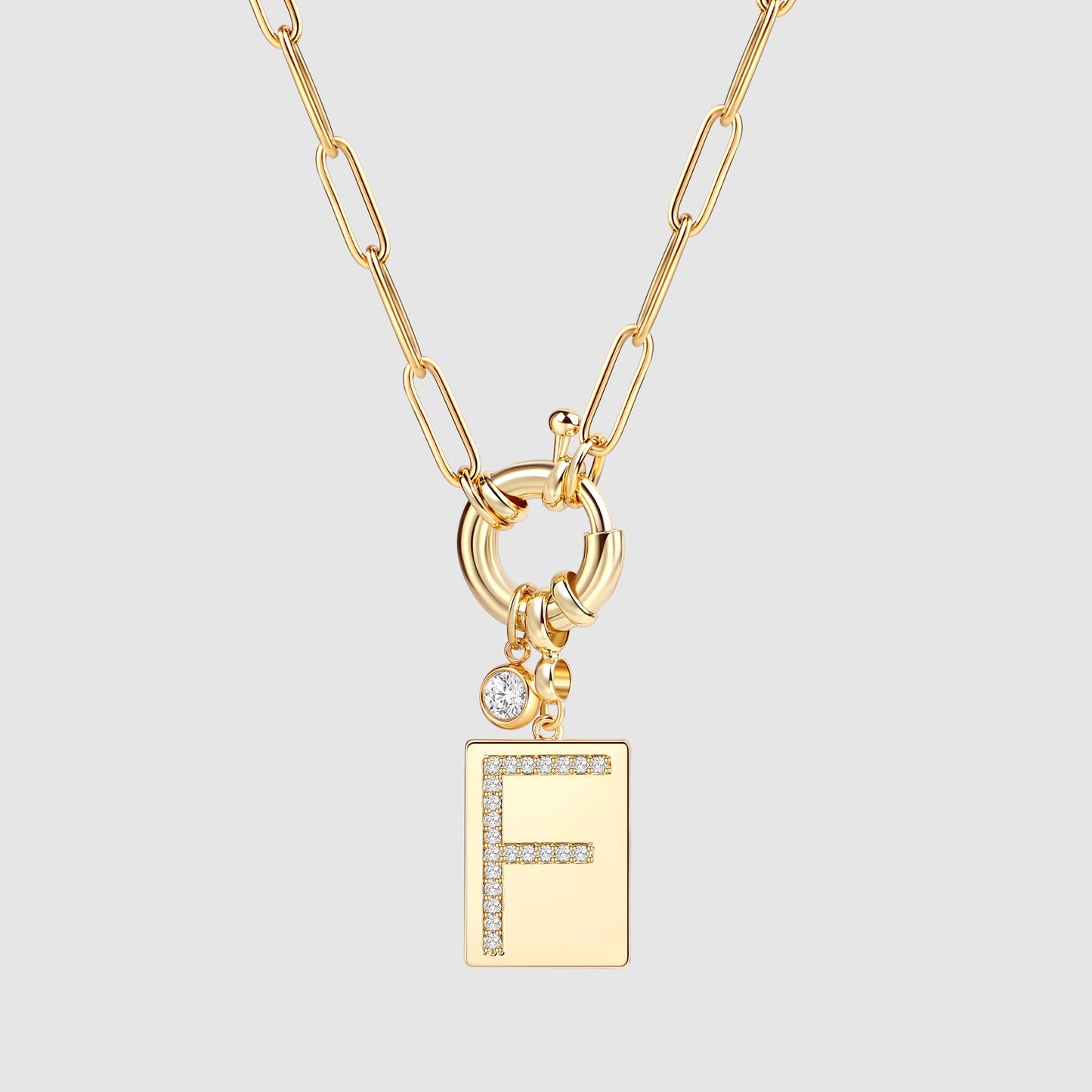 Mint & Lily Pave Initial Pendant Necklace with Paperclip Chain