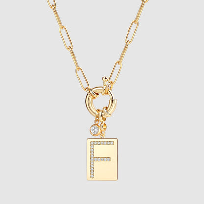 Mint & Lily Pave Initial Pendant Necklace with Paperclip Chain